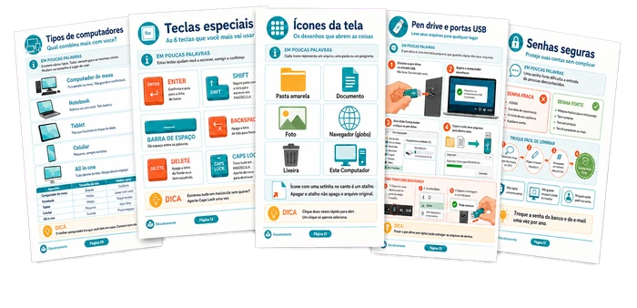 Páginas da apostila com explicações visuais
